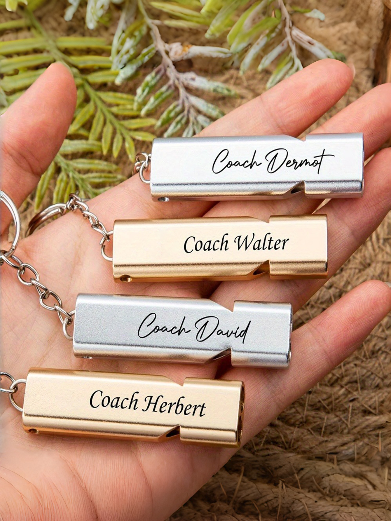 Customized Personalized Stainless Steel Whistle Keychain Customized Text Coach Whistle Durable Outdoor Whistle